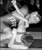 CHRIS KELLY Shore Regional&rsquo;s Brian Vieira works on Keyport&rsquo;s Alex Tranov during a recent match in West Long Branch. Vieira eventually won the match by pinfall at the 2:25 mark.