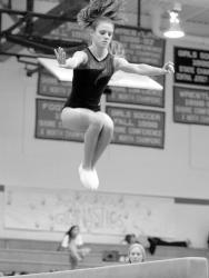 CHRIS KELLY staff Shore Regional&rsquo;s Alicia Veritas competes on the balance beam at Saturday&rsquo;s NJSIAA Central I sectional championships at Manalapan High School. Veritas took 16th in the event with a score of 8.650. 