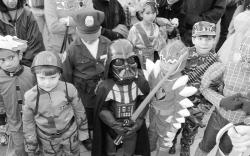 A group of children line up for the judges in the Eatontown Halloween parade. 