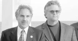 CHRISTINE VARNO Long Branch Schools Superintendent Joseph M. Ferraina (l) attended the press conference called by council candidate Brian Unger.