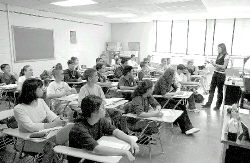 JEFF HUNTLEY Overcrowded conditions at East Brunswick&rsquo;s Churchill School and the Smith annex have prompted the Board to Education to propose a building referendum for Oct. 17. Pictured are 30 students in a classroom at Churchill.  