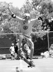 FARRAH MAFFAI East Brunswick&rsquo;s Michael Lieberman, 15, ollies onto a grind rail at the township&rsquo;s new skate park following its grand opening Saturday.