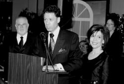 Dr. Michael and Marlene Nissenblatt address the crowd of more than 300 who came to honor them at Temple B'nai Shalom's recent "Spirit of Giving" gala in Manalapan. 
