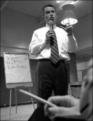 PHOTOS BY VERONICA YANKOWSKI Gov. James E. McGreevey held a Teacher Town Meeting Jan. 29 at Red Bank Regional High School, Little Silver.