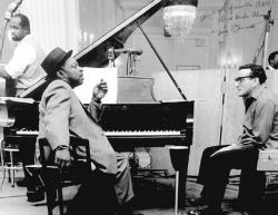 This photo of William "Count" Basie during a recording session with singer Tony Bennett is included in "The Gentleman from Red Bank" exhibit.