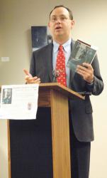  Dorothy Parker Society founder Kevin Fitzpatrick reads from his book, &ldquo;Dorothy Parker: Complete Broadway, 1918-1923,&rdquo; which highlights the life and works of the Long Branch-born essayist, poet and critic.  PHOTOS BY KAYLA MARSH/STAFF 
