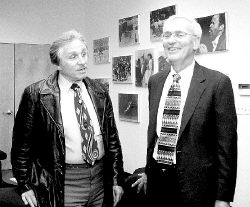 Charles P. Kaempffer (r), president of the Juniper Plaza Ltd. office complex, Route 9, Freehold Township, welcomes Mayor David Segal to the newly renovated facility. 