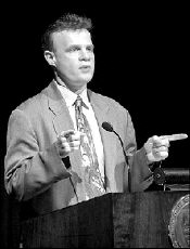 Brian Hemstreet, producer of Triumphant Spirit: America&rsquo;s World War II Generation Speaks, addresses the audience        during the Jan. 29 television series premiere.