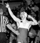CHRIS KELLY  Manalapan&rsquo;s Scott Beckerman shows his excitement after defeating Jackson&rsquo;s Giro Borgia in a 130-pound double-overtime semifinal match on Saturday at Southern Regional High School, Manahawkin.