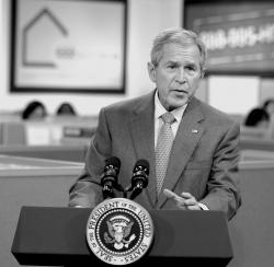 POOL PHOTO BY THOMAS P. COSTELLO/ASBURY PARK PRESS President George W. Bush delivers remarks about the national Hope Now credit-counseling service during his visit to the offices of Novadebt in Freehold Township on March 28. 