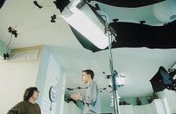 ERIC SUCAR staff New York University Kanbar Institute of Film and Television student Joseph Pernice (r) directs John Yazzo, 14, during the filming of a movie at the home of Pernice's parents in Marlboro. 